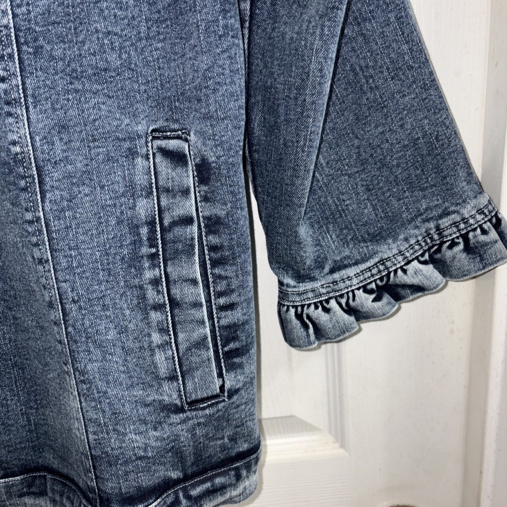 Vintage NorthStyle Denim Jean Jacket Women's XL Pockets Ruffle Trim 3/4 Sleeves - Picture 4 of 10